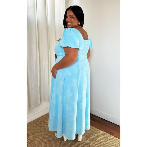 Show Me Your Mumu Mia Midi Dress Blue Clip Butterfly 2X NWT - Picture 6 of 7